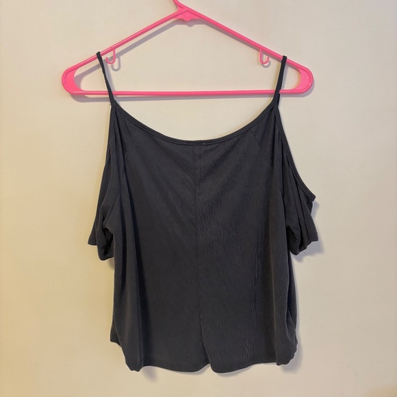 Wet Seal Y2K Keyhole Off Shoulder Short Sleeve Ribbed Crop Top Dark Grey Size L - Picture 3 of 4